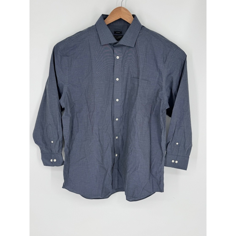 Pronto Uomo Men's 17.5- 32/33 No Iron Dress Shirt Long Sleeve Button Up Blue G9